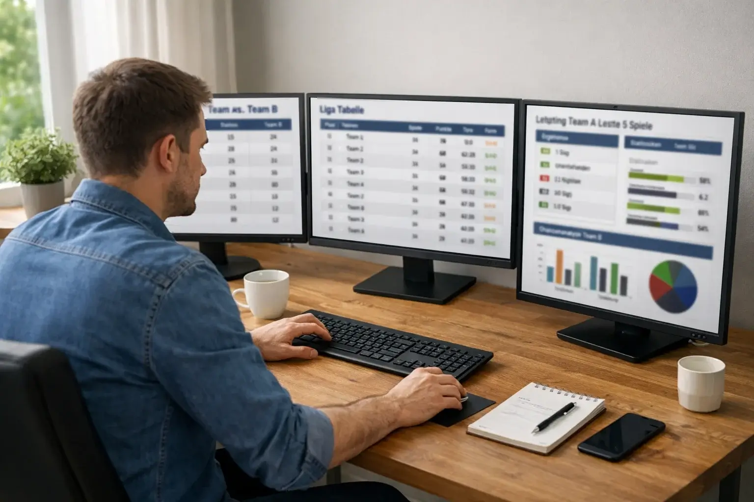 Person vergleicht verschiedene Analyse-Quellen am Computer