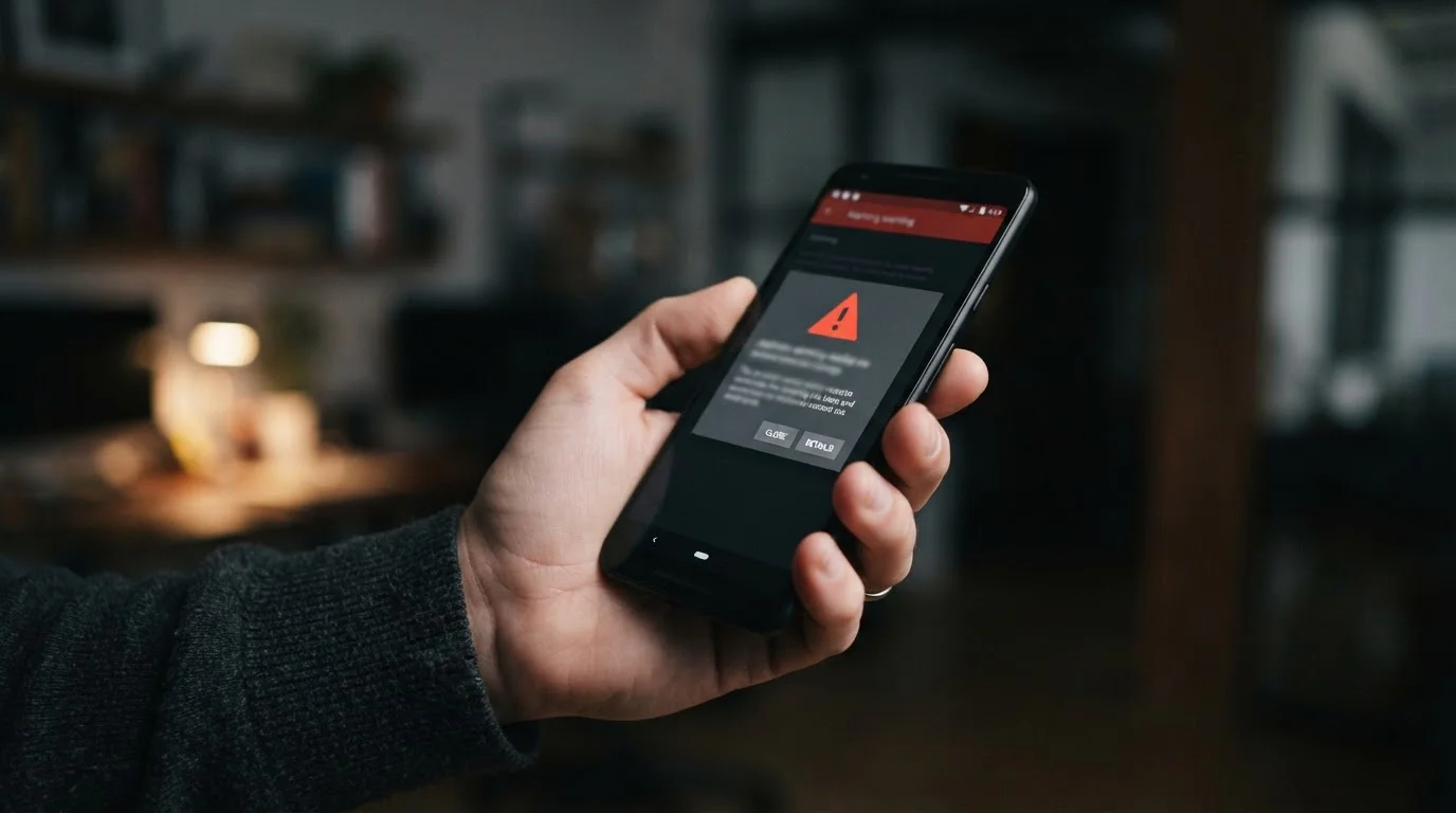 Smartphone-Bildschirm mit Sicherheitswarnung bei APK-Installation