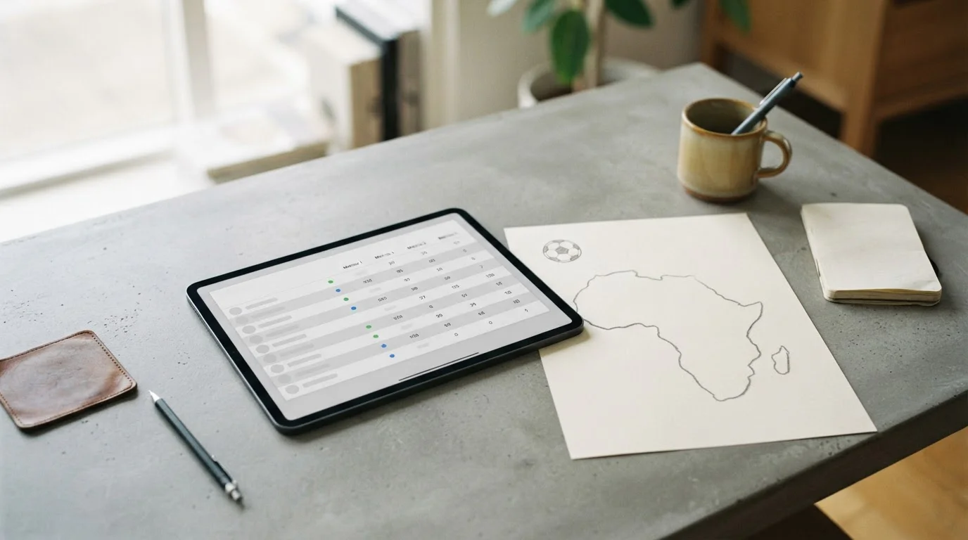 Arbeitsplatz mit Tablet zur Analyse von Afrika-Cup-Wettanbietern