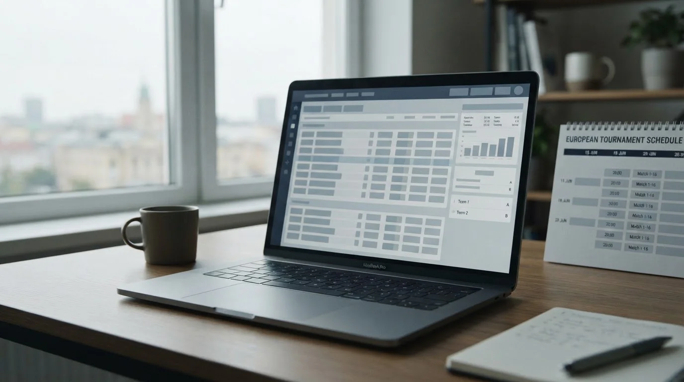 Desktop-Setup mit neutraler Wettplattform und EM-Spielplan im Hintergrund