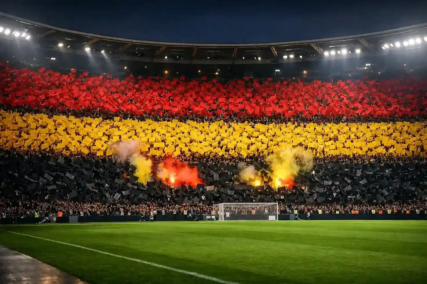 Stimmungsvolle Fankulisse bei einem Bundesliga-Derby mit Choreografie