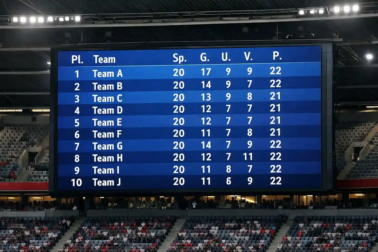 Aktuelle Bundesliga-Tabelle auf einer Anzeigetafel im Stadion