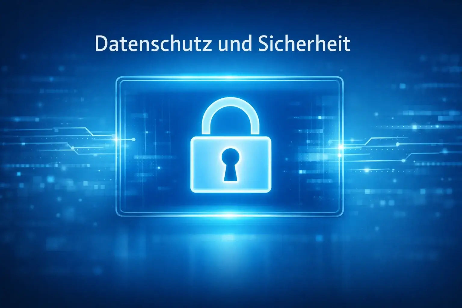 Symbolbild f&uuml;r Datenschutz mit Schloss und digitalen Elementen