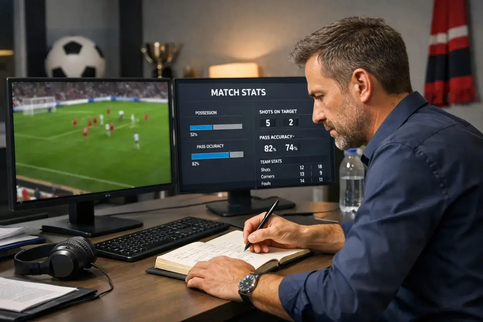 Fu&szlig;ballexperte bei der Analyse von Spielmaterial