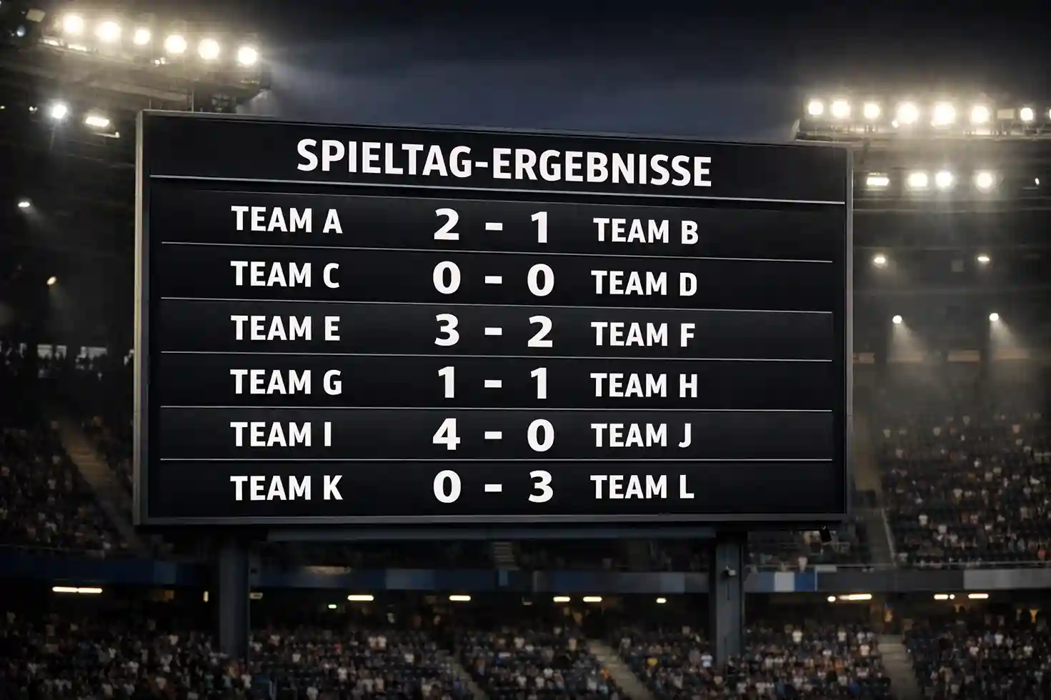 Bundesliga-Spieltagsübersicht mit mehreren Spielen auf einer Anzeigetafel