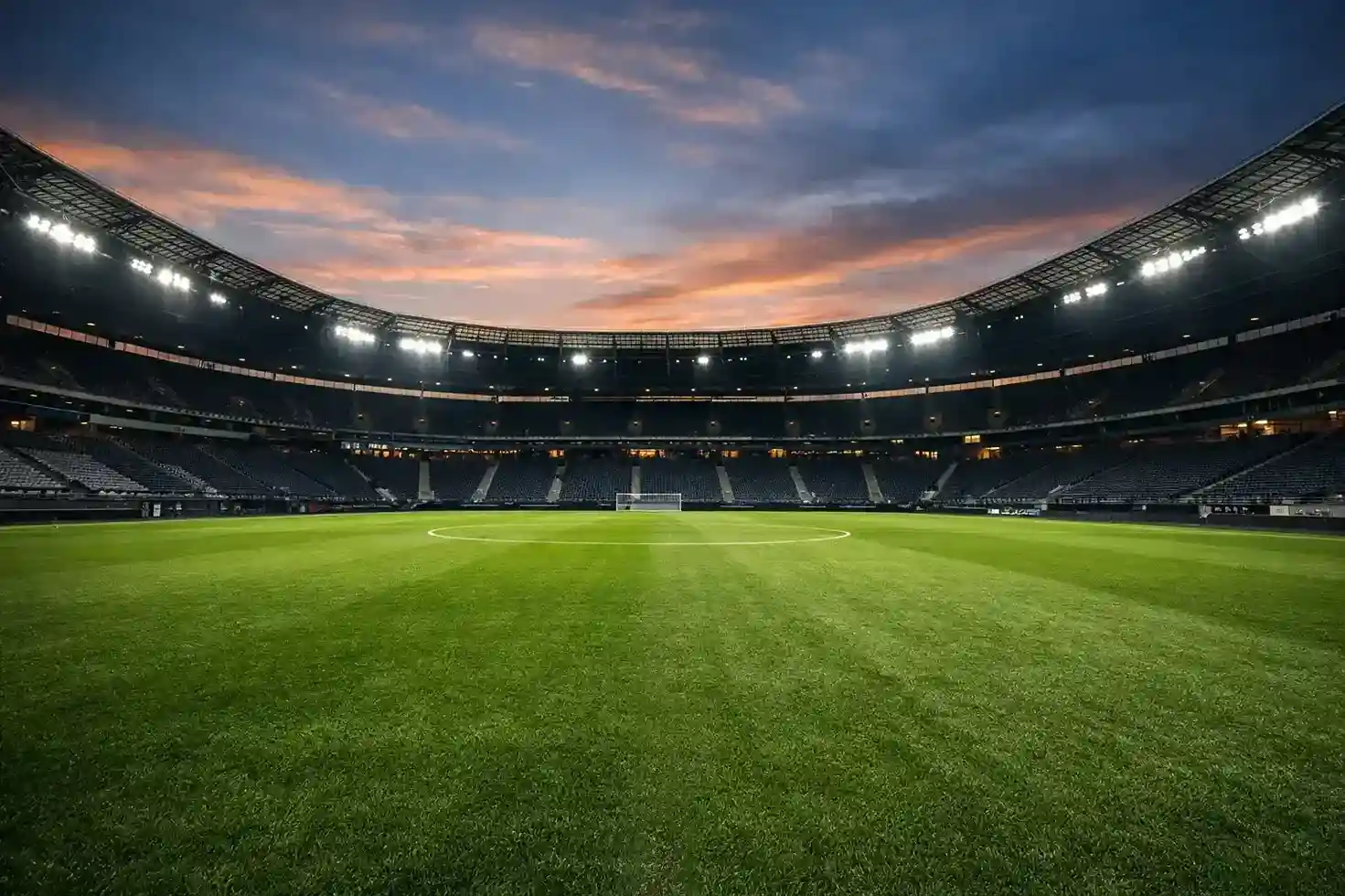 Leeres Bundesliga-Stadion am Abend vor dem Spieltag