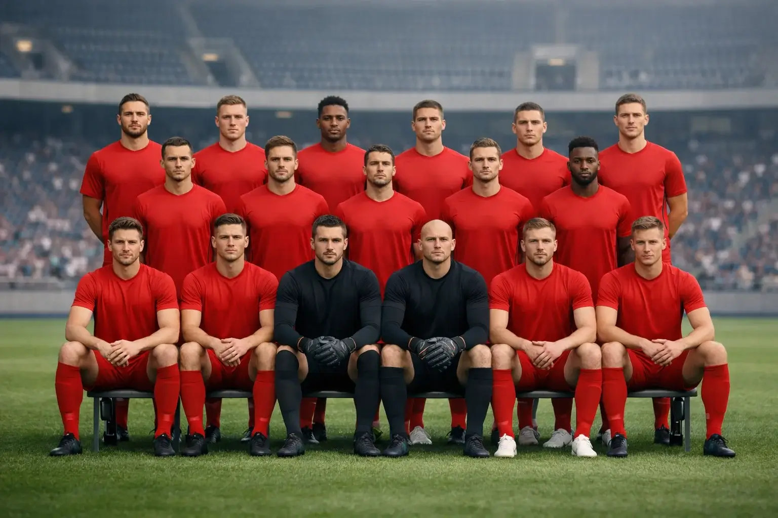 Fu&szlig;ballmannschaft beim Mannschaftsfoto zu Saisonbeginn