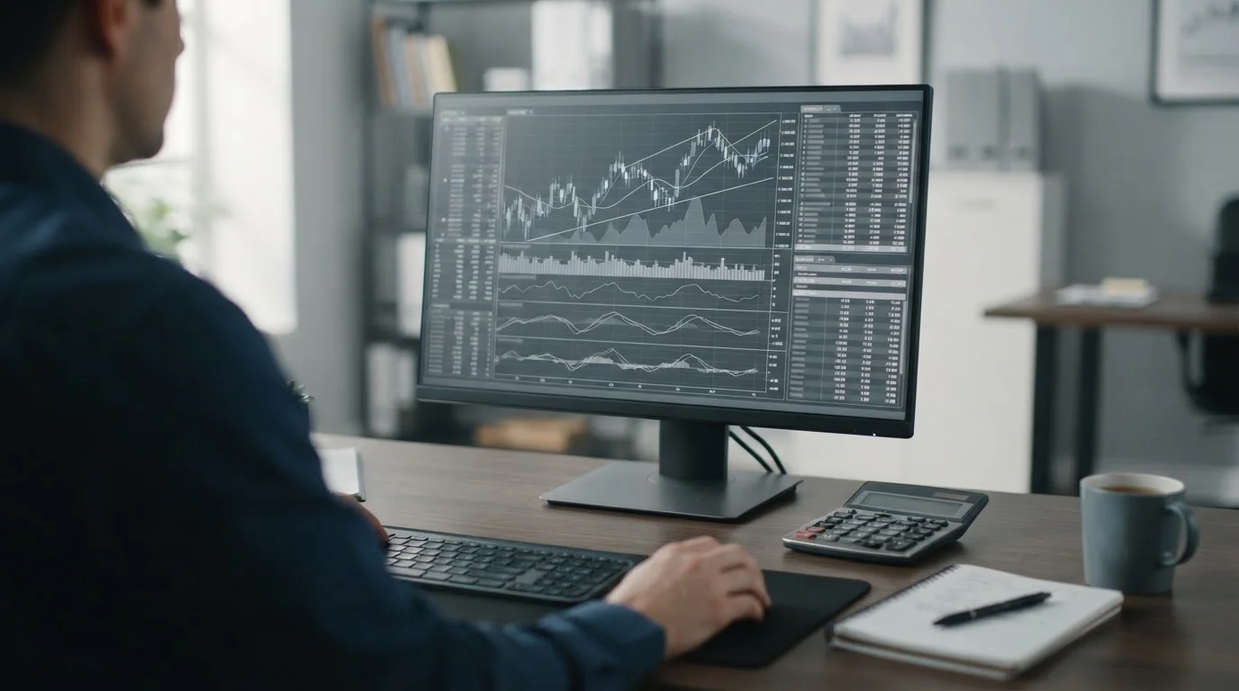 Analytische Darstellung von Wettmargen und Bitcoin-Kursschwankungen auf Monitor