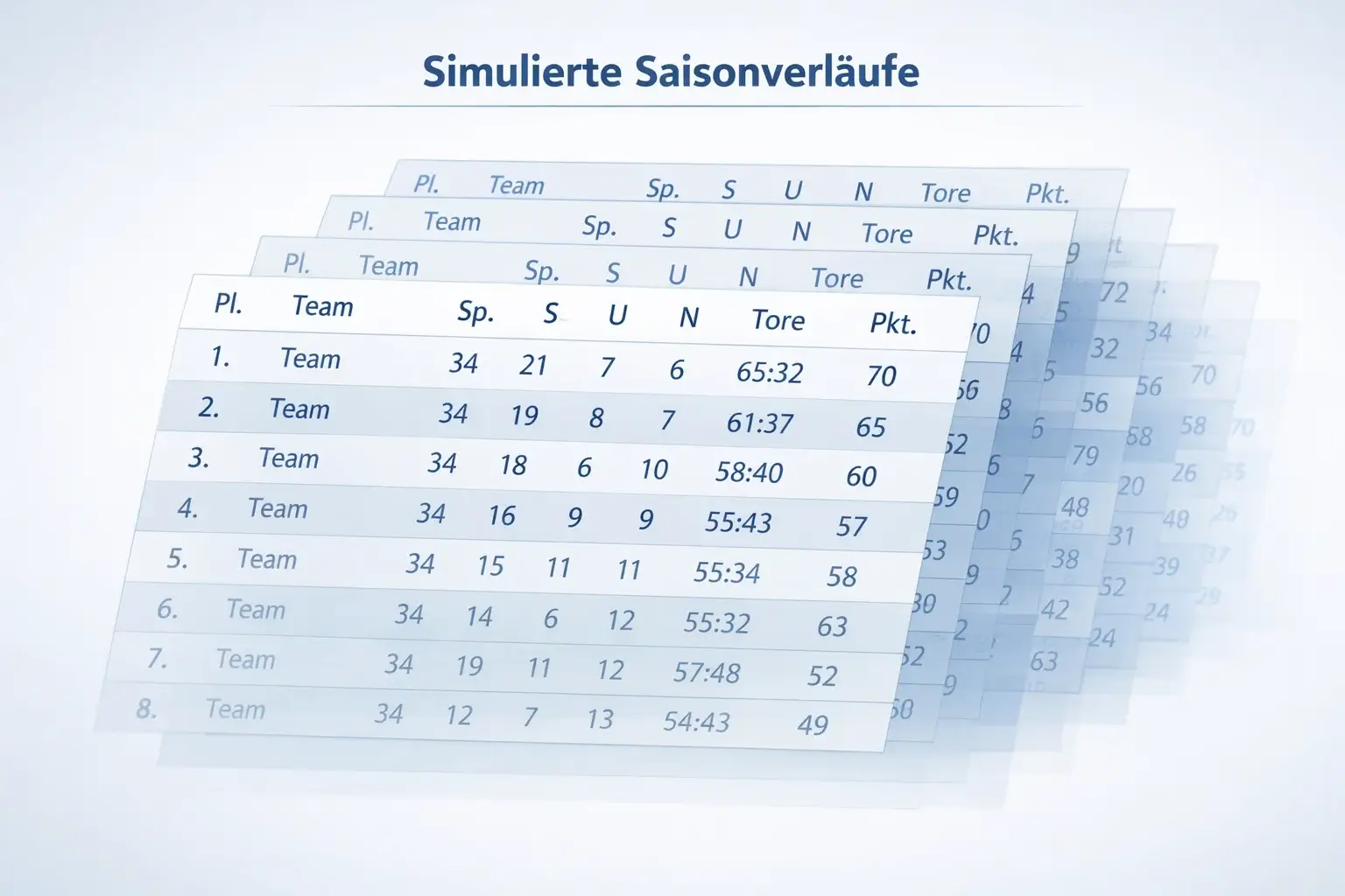 Simulierte Bundesliga-Tabelle mit verschiedenen Szenarien