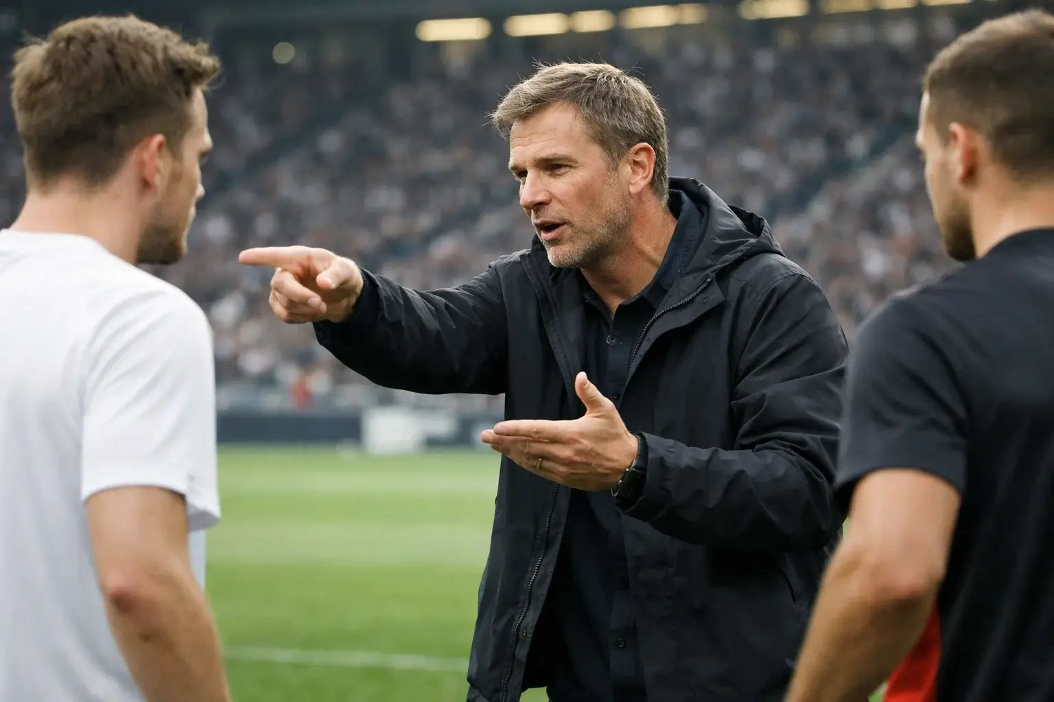 Neuer Trainer gibt Anweisungen an der Seitenlinie